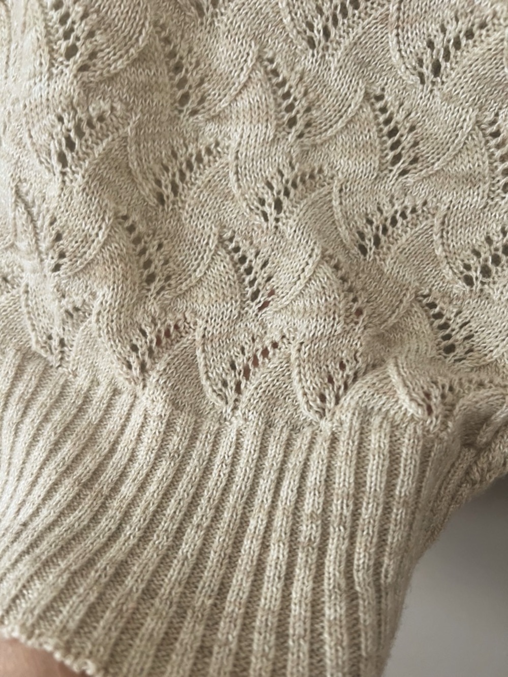 Cream Open Knit Lace Sweater Tie Neck Cottagecore Boho Top Medium - Picture 5 of 10